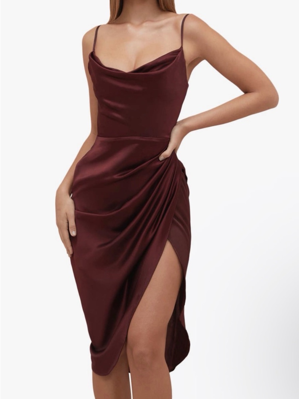 House of CB Reva Satin Balcony Corset Dress (Raisin)